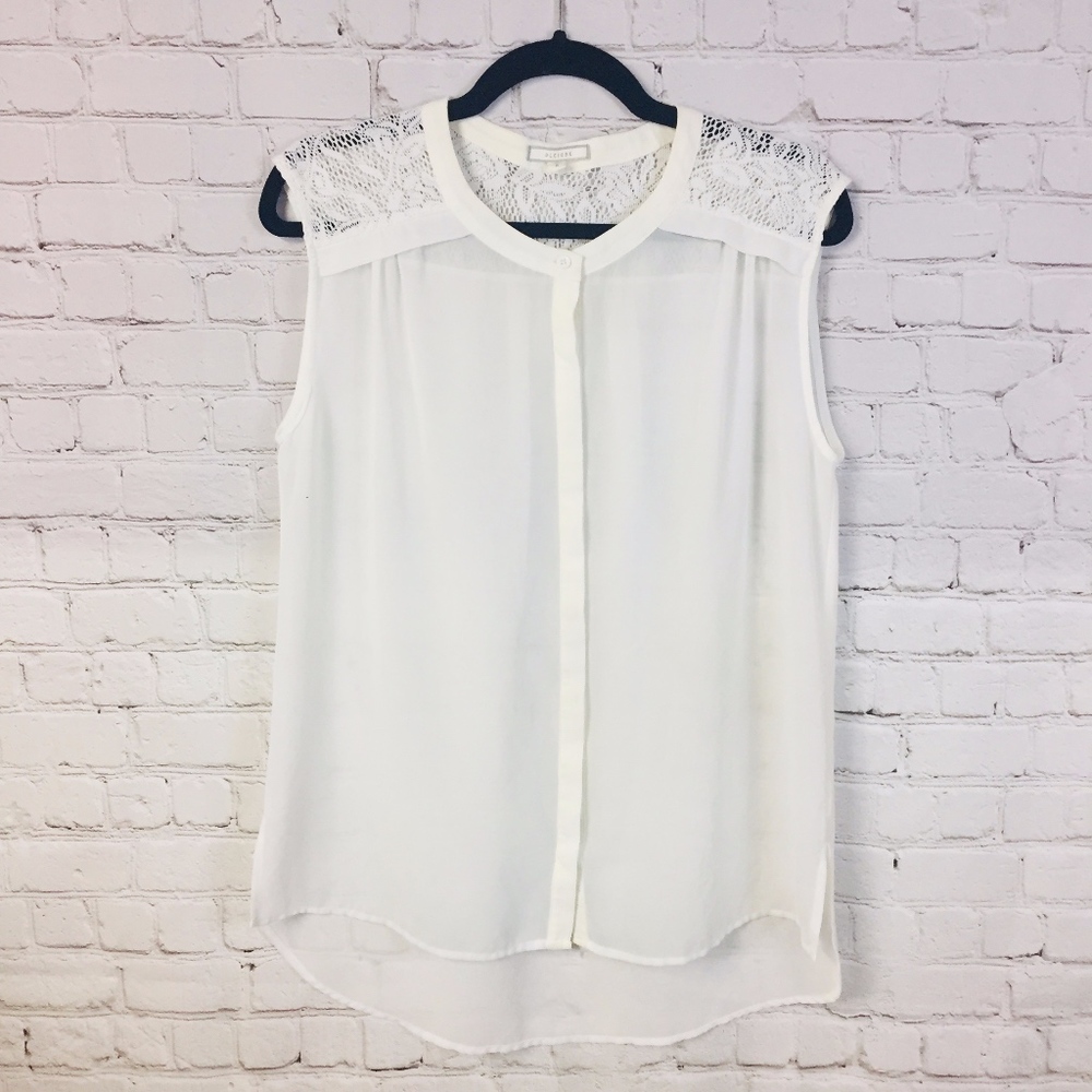 Pleione | Lace Shoulder Sheer Sleeveless Top